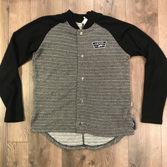 VANS Gray & Black Button Down Bomber Sweater - Picture 2 of 10